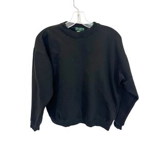 Vintage 90s J.Crew Black Crewneck Sweatshirt Pullover Drop Shoulder Womens Small
